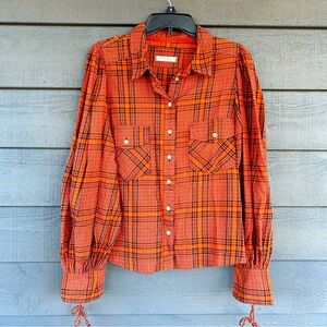 We The Free Flannel Button up shirt. Orange plaid size L